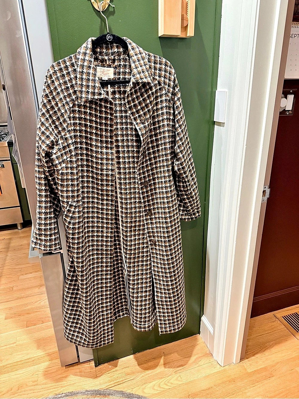 Marine Layer Hayes Houndstooth Trench Coat Brown & Black Small